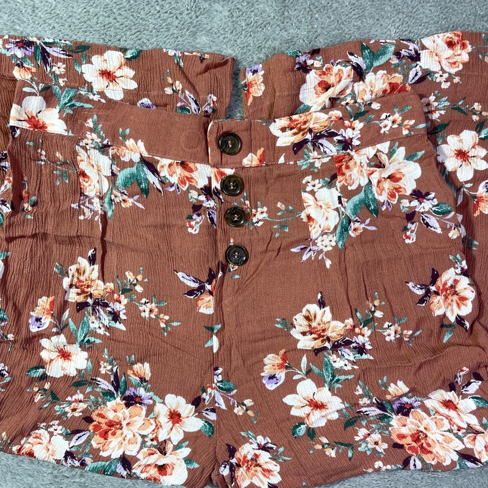 Love Tree Medium Floral Print Wide Leg Crop Button Up Women's Pants Casual Comfy
